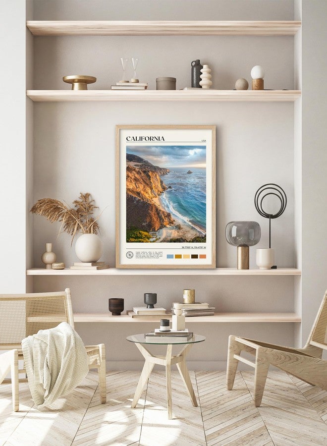 HesenDot Natural OAK Wood Coastal California Refers Framed Wall Art,12x16in Natural Seascape Canvas Wall Print,Classic Urban Landmark Wall Decor for Living Room,Bedroom,Office Gallery Gifts Set of 1 - Image 4