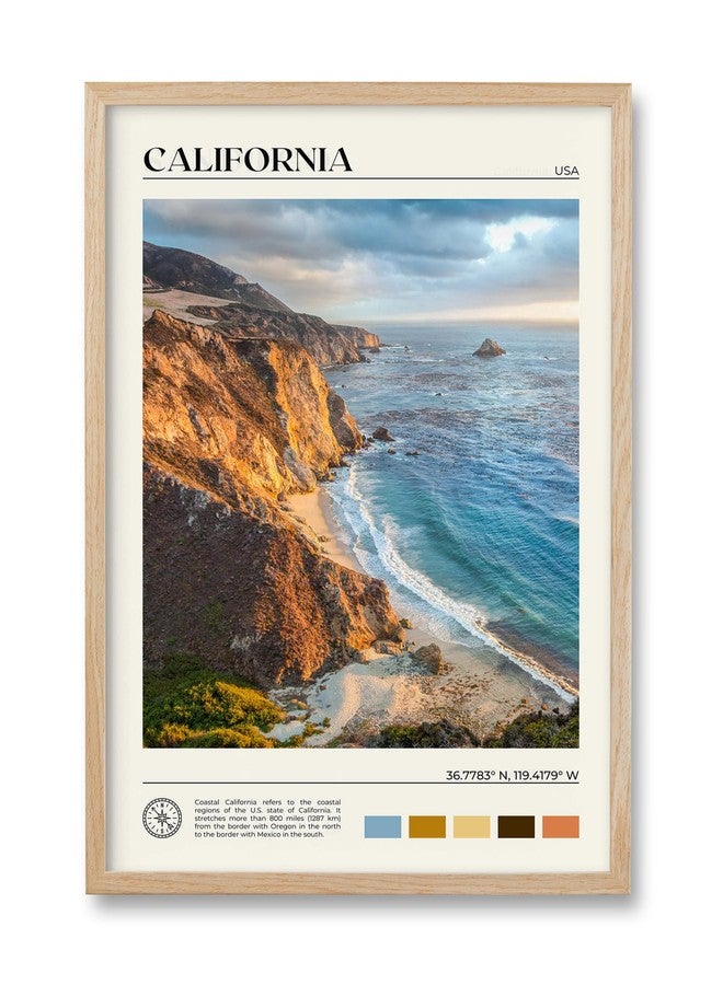 HesenDot Natural OAK Wood Coastal California Refers Framed Wall Art,12x16in Natural Seascape Canvas Wall Print,Classic Urban Landmark Wall Decor for Living Room,Bedroom,Office Gallery Gifts Set of 1 - Image 1