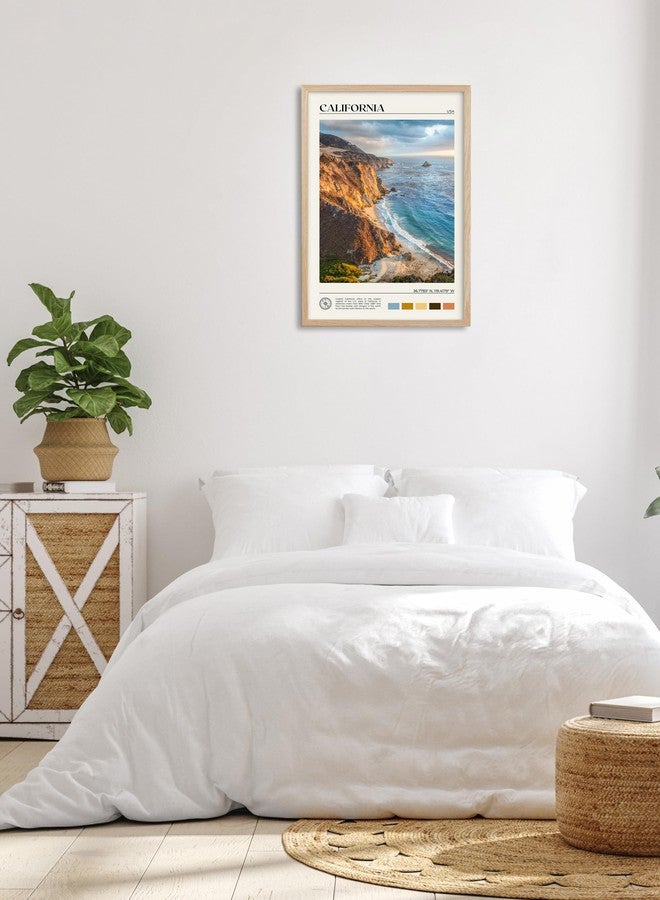 HesenDot Natural OAK Wood Coastal California Refers Framed Wall Art,12x16in Natural Seascape Canvas Wall Print,Classic Urban Landmark Wall Decor for Living Room,Bedroom,Office Gallery Gifts Set of 1 - Image 2
