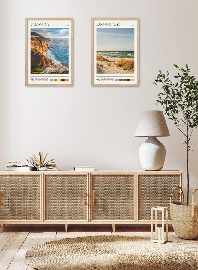 HesenDot Natural OAK Wood Coastal California Refers Framed Wall Art,12x16in Natural Seascape Canvas Wall Print,Classic Urban Landmark Wall Decor for Living Room,Bedroom,Office Gallery Gifts Set of 1 - Image 3