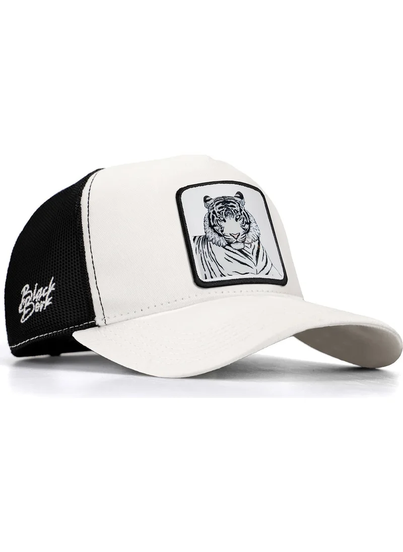 Black Börk BlackBörk V1 Trucker Bengal Tiger - Unisex White-Black Hat (Cap) with 1 Code Logo