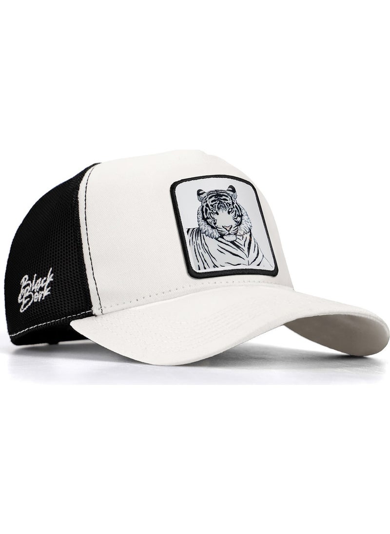 Black Börk - BlackBörk V1 Trucker Bengal Tiger - Unisex White-Black Hat (Cap) with 1 Code Logo - Image 1