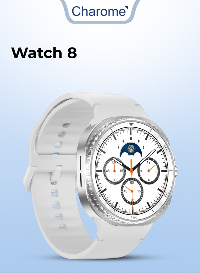 Charome Smart Watch8 Classic – 1.43" TFT Display, Bluetooth Calling, Wireless Charging, 3ATM Waterproof – White - Image 1