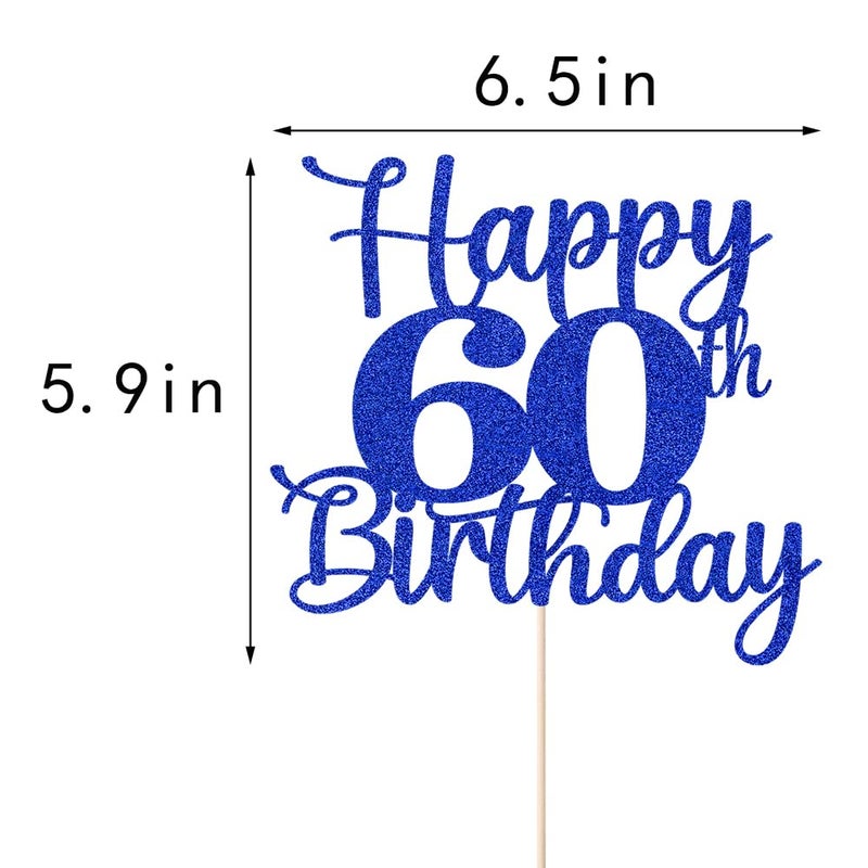 Kaoenla Glitter Happy 60th Birthday Cake Topper Hello 60 Cheers to 60 Years 60th Anniversary /60 years old birthday Party Decor (60th  blue) - Image 3