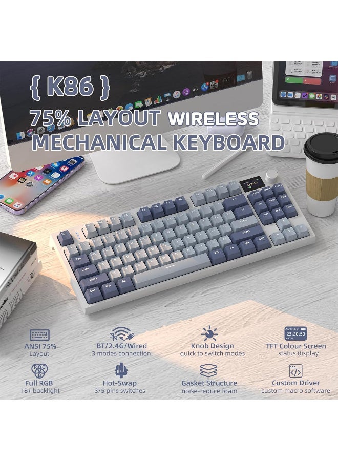 ATTACK SHARK K86 Wireless Mechanical Keyboard 75% Layout, Lavender Blue - Image 5