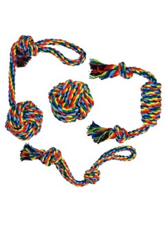 MAJIBAO Dog toy combo set, 4 design rope with 1 Pack, Loop handle rope with ball, 100% cotton rope for cleaning teeth, Oral health and Aggressive chewer, Tug of War for small to medium dog, 32cm (Multi-color)  - Image 1