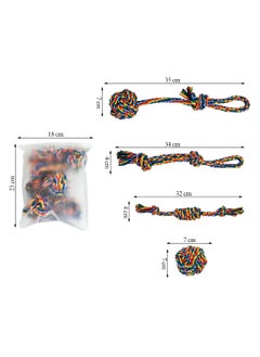 MAJIBAO Dog toy combo set, 4 design rope with 1 Pack, Loop handle rope with ball, 100% cotton rope for cleaning teeth, Oral health and Aggressive chewer, Tug of War for small to medium dog, 32cm (Multi-color)  - Image 2
