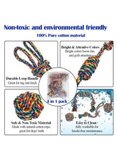 MAJIBAO Dog toy combo set, 4 design rope with 1 Pack, Loop handle rope with ball, 100% cotton rope for cleaning teeth, Oral health and Aggressive chewer, Tug of War for small to medium dog, 32cm (Multi-color)  - Image 3