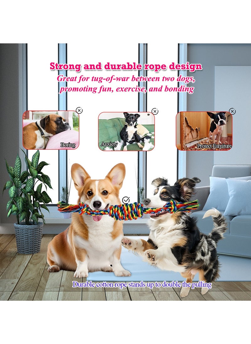 Dog toy combo set, 4 design rope with 1 Pack, Loop handle rope with ball, 100% cotton rope for cleaning teeth, Oral health and Aggressive chewer, Tug of War for small to medium dog, 32cm (Multi-color)