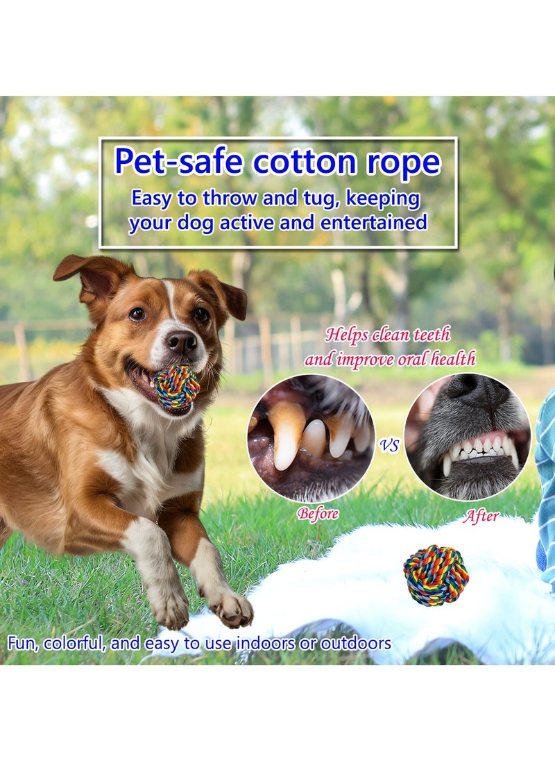 Dog toy combo set, 4 design rope with 1 Pack, Loop handle rope with ball, 100% cotton rope for cleaning teeth, Oral health and Aggressive chewer, Tug of War for small to medium dog, 32cm (Multi-color)