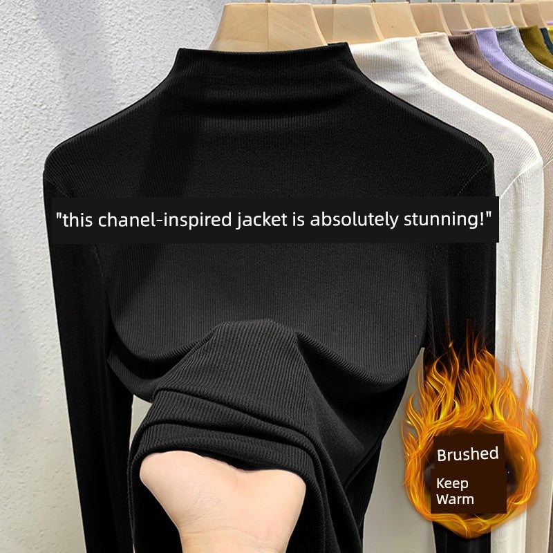 Black half-turtleneck undershirt women's inner wear 2025 new spring, autumn and winter brushed thick slim-fit long-sleeved knitted top - Image 3