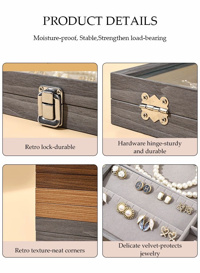 DUNISO Jewelry Tray With Dust Cover Multi-Function Jewelry Storage Box For Rings, Earrings, Studs, Necklaces, Bracelets, Watches, Etc. Jewelry Display Box - Image 4