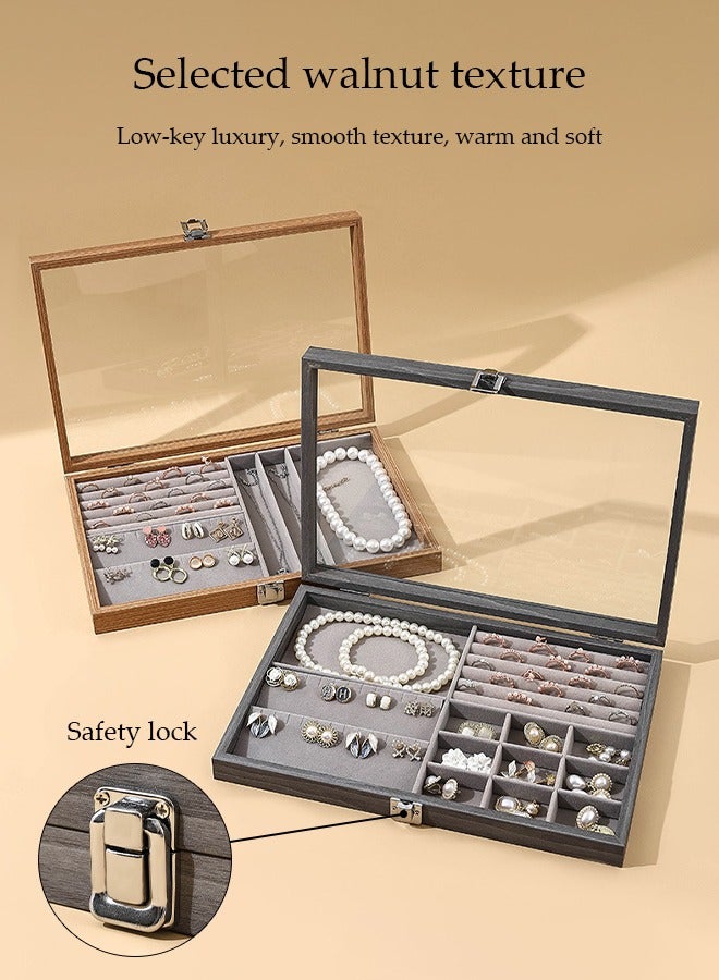 DUNISO Jewelry Tray With Dust Cover Multi-Function Jewelry Storage Box For Rings, Earrings, Studs, Necklaces, Bracelets, Watches, Etc. Jewelry Display Box - Image 5