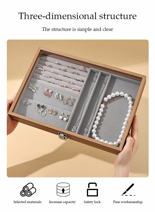 DUNISO Jewelry Tray With Dust Cover Multi-Function Jewelry Storage Box For Rings, Earrings, Studs, Necklaces, Bracelets, Watches, Etc. Jewelry Display Box - Image 3