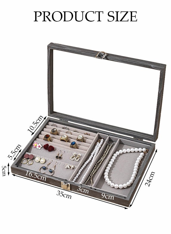 DUNISO Jewelry Tray With Dust Cover Multi-Function Jewelry Storage Box For Rings, Earrings, Studs, Necklaces, Bracelets, Watches, Etc. Jewelry Display Box - Image 2