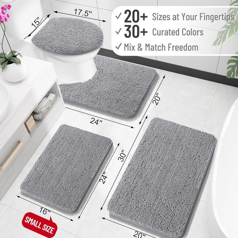 OLANLY Small Bathroom Rugs 24x16, Extra Soft Absorbent Chenille Bath Rugs | Grey - Image 2