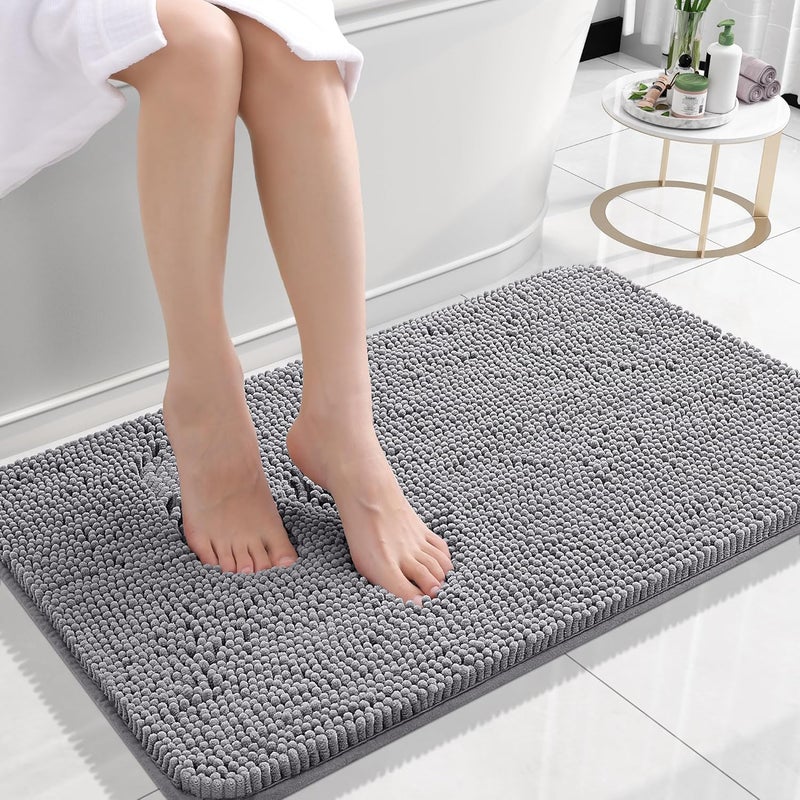OLANLY Small Bathroom Rugs 24x16, Extra Soft Absorbent Chenille Bath Rugs | Grey - Image 1