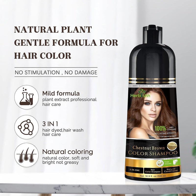 Herbishh Chestnut Brown Hair Color Shampoo - 500ml, 3-in-1 Ammonia-Free Formula for Gray Hair - Image 5