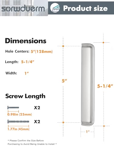 SORWDUERM 5 Pack 5 Inch128mm Brushed Nickel Cabinet Handles Knurled Kitchen Cabinet Pulls Cupboard Kitchen Hardware Drawer Pulls Dresser Handles - Image 3