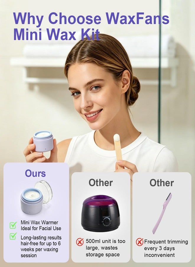 Waxfans Face Waxing Kit for Women - Eyebrow Wax Kit with USB Mini Wax Pot, Facial Hair Removal for Sensitive Skin, mini wax kit with 100g Facial wax beads, for Eyebrow Lip Bikini, 6 Weeks Smooth - Image 4