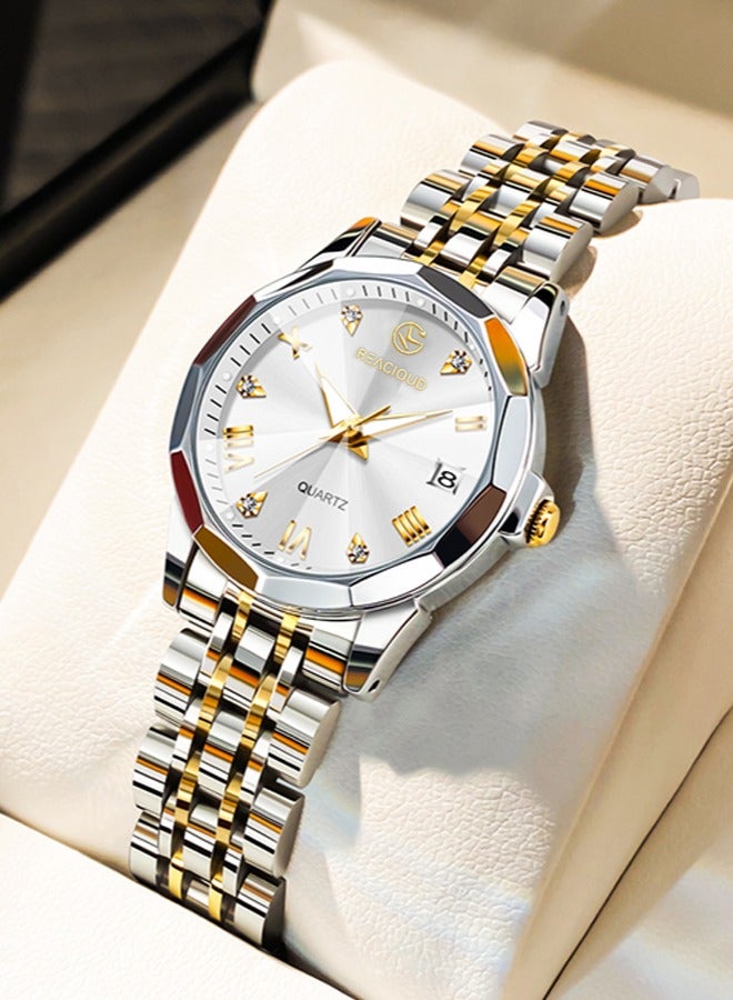 REACLOUD ساعات نسائية أنيقة من الفولاذ المقاوم للصدأ مقاومة للماء ساعة كوارتز تناظرية - Image 1