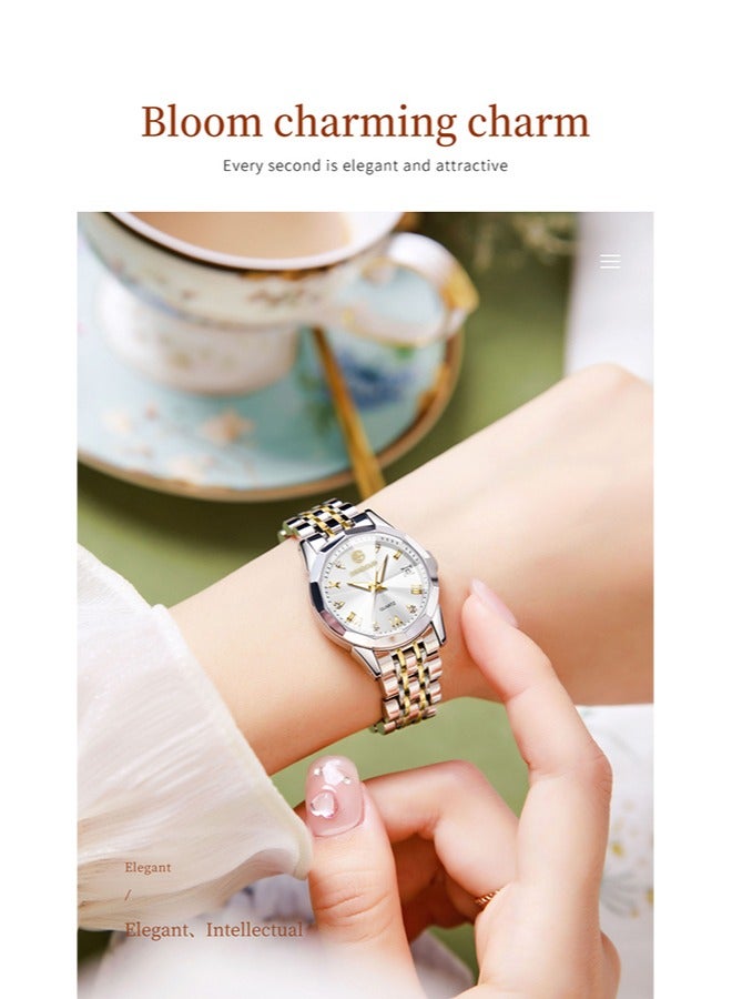 REACLOUD ساعات نسائية أنيقة من الفولاذ المقاوم للصدأ مقاومة للماء ساعة كوارتز تناظرية - Image 3