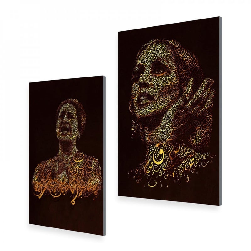 Marktna A modern double canvas painting featuring Fairouz and Umm Kulthum, with a total size of 100 x 70 cm. - Image 2