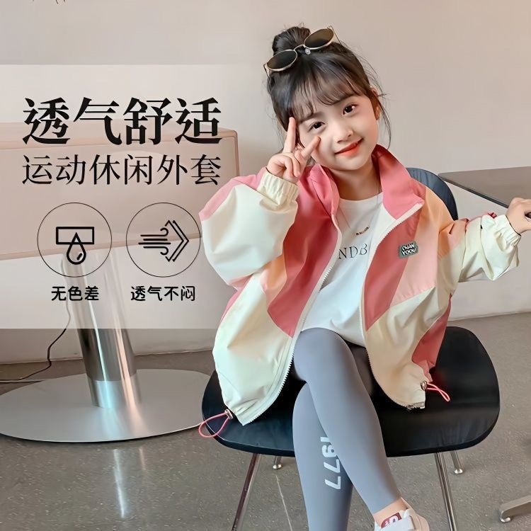 Children'S Outwears, Girls' Jackets, Spring & Fall, 2025 Spring New Little Girls' Stylish Splicing Sports Tops, Jackets - Image 4