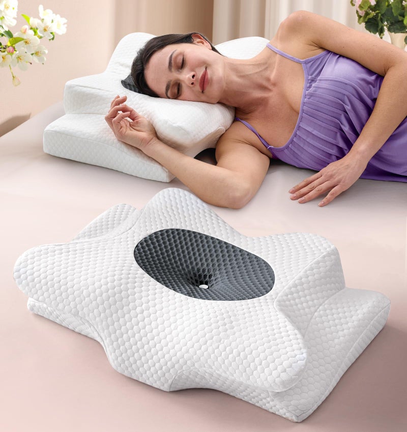 Dream Without Pain Cervical Neck Pillow for Sleeping Ergonomic Side Sleeper Pillows for Adults Cooling Orthopedic Pillow for Neck Relief Support Memory Foam Pillows Back Stomach Sleepers