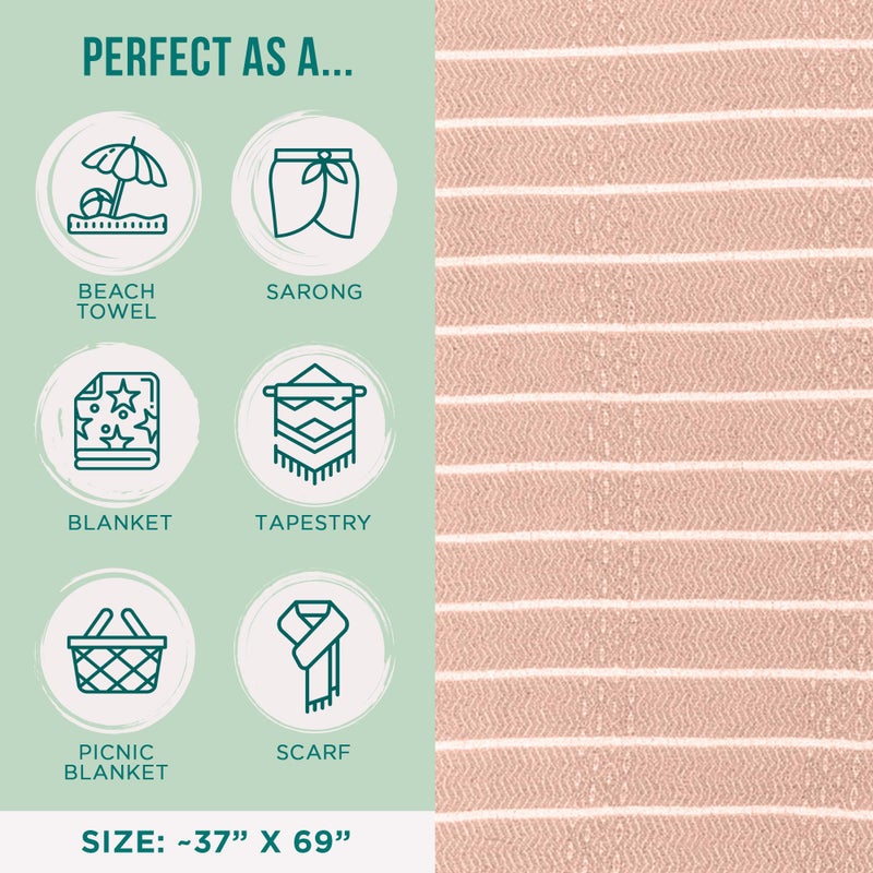 Sand Cloud Turkish Beach Towel - Sand Proof - 100% Certified Organic Turkish Towel - Quick Dry Towel for Beach, Picnic, Blanket or Bath Towel - As Seen on Shark Tank - Gocek (Beige) - Image 3