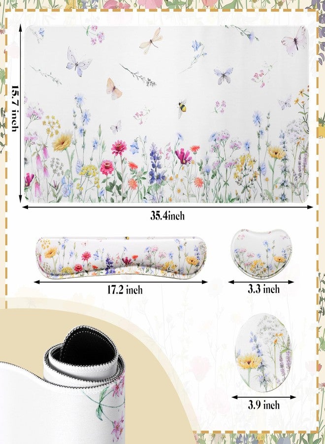 Saillong 4 Pcs Flower Mouse Pad Set Large Desk Mat for Desktop, Wildflower Mouse Pad with Wrist Rest, Gaming Wrist Support Keyboard Mat Cup Coaster Set for Office Desk Decor Accessories - Image 3