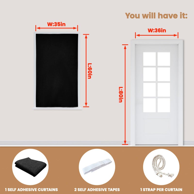 Jilron Adhesive Curtain,100% Blackout Curtains, No Drilling, Suitable for Multi-Scenes Privacy Protection (Black - W35 Ã— L60 in) - Image 5