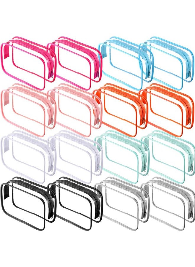 Reginary 16 Pack Clear Cosmetic Bag, Transparent Toiletry Bag Travel Pouch with Zipper Waterproof PVC Plastic Organizer Case for Women Men Traveling Vacation Organization Business Trip Home, 8 Colors - Image 1
