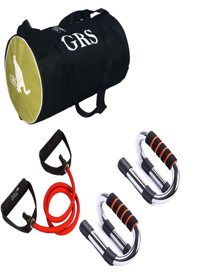 أنبوب مقاومة GRS® Power_19 لتقوية العضلات، حقيبة رياضية للرجال والنساء (أخضر وأسود) وحامل تمارين الضغط الفولاذي القوي (طقم) - Image 1