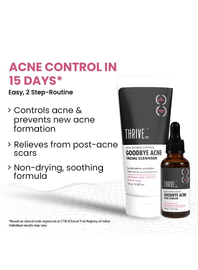 ThriveCo Goodbye Acne™️ Kit | Anti-Acne Serum (30ml) and Face Wash (100ml) | Reduces Pimples, Acne Marks & Sebum Production | With DiacnemideTM, Azelaic Acid, Witch Hazel, Niacinamide & Zinc PCA | For Women & Men - Image 2