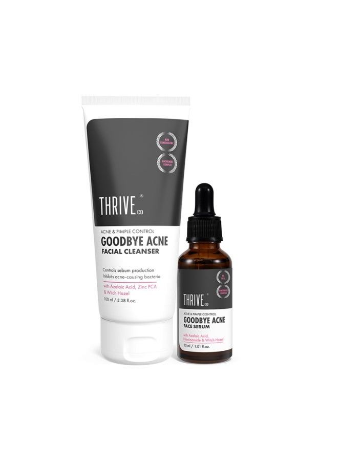 ThriveCo Goodbye Acne™️ Kit | Anti-Acne Serum (30ml) and Face Wash (100ml) | Reduces Pimples, Acne Marks & Sebum Production | With DiacnemideTM, Azelaic Acid, Witch Hazel, Niacinamide & Zinc PCA | For Women & Men - Image 1