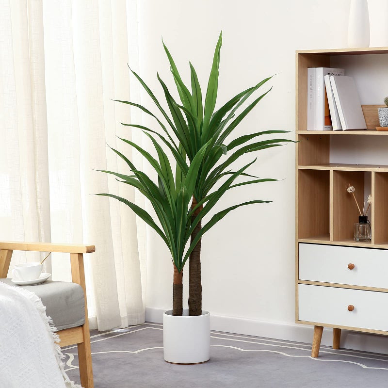 FLOWORLD Dracaena Indoor Plant 4ft Tall Faux Plants Indoor Large Fake Plants Potted Yucca Tree Tropical Floor Plant Artificial Silk Palm Trees for Home Office Decor Housewarming Gift