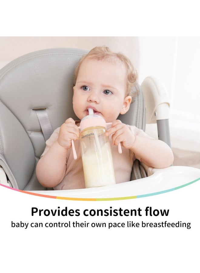 مومبيلا زجاجات الرضاعة الكلاسيكية Mombella للأطفال من سن 6 أشهر فما فوق مع حلمة تدفق سريع للغاية، زجاجة رضاعة PPSU مضادة للمغص مع قشة ومقبض، زجاجتان بفتحة تهوية خالية من الهواء للرضع، 10 أونصة، وردي - Image 3