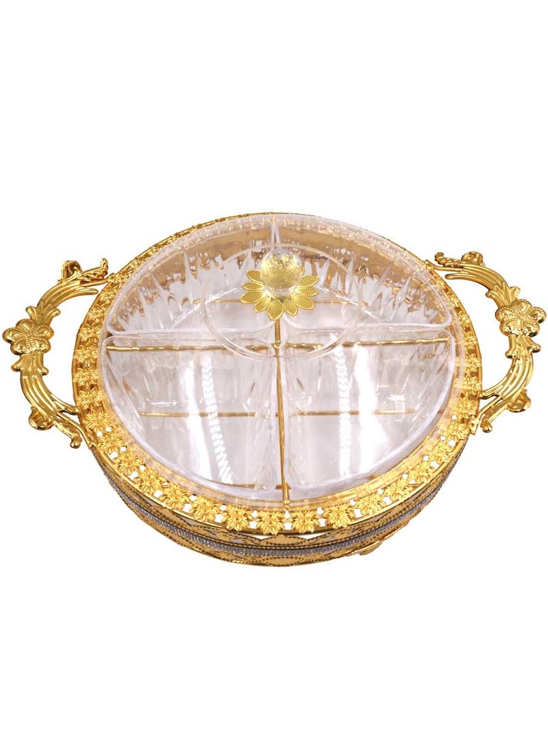 Luxury Gold-Plated Fruit & Snack Serving Tray Elegant Multi-Compartment Dessert & Appetizer Stand - Image 1