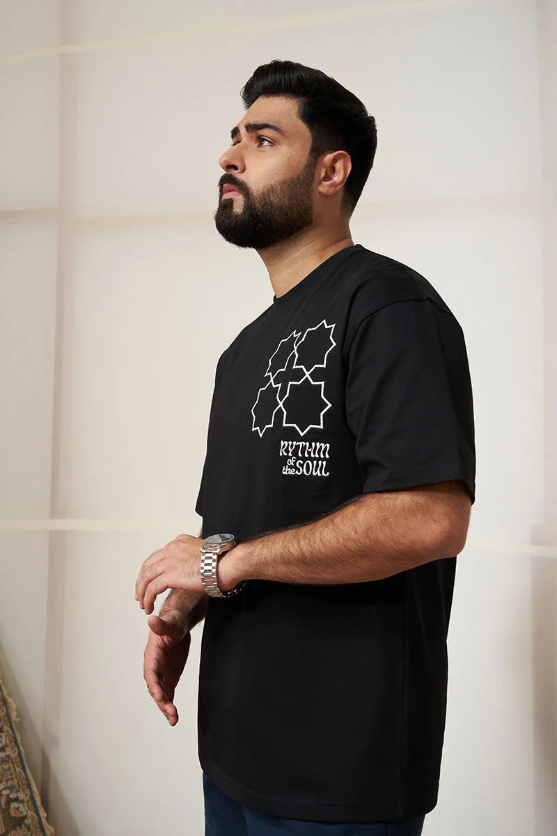 سنيتش Black Graphic Half Sleeve Oversized Streetwear T-Shirt
