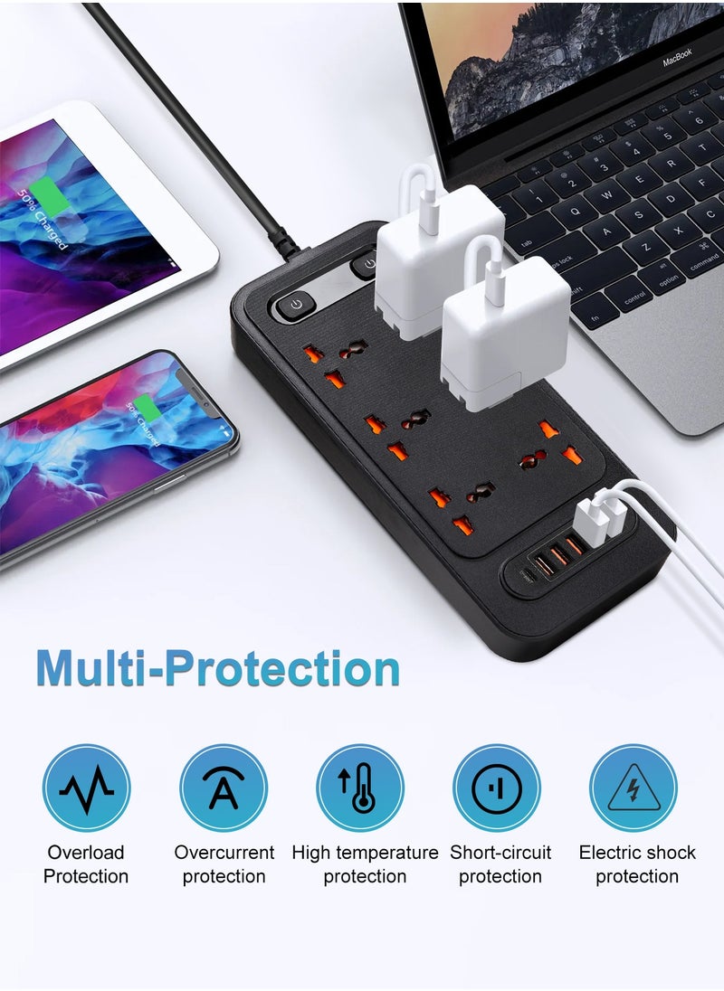 infino - شريط مقابس كهربائية بريطاني 6 منافذ مع 6 منافذ USB (من النوع C PD و QC 3.0) ، 3000 واط ، حماية من زيادة التيار ، مقاوم للهب ، سلك بطول 1.8 متر للاستخدام المنزلي والمكتبي - Image 1