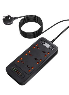 شريط مقابس كهربائية بريطاني 6 منافذ مع 6 منافذ USB (من النوع C PD و QC 3.0) ، 3000 واط ، حماية من زيادة التيار ، مقاوم للهب ، سلك بطول 1.8 متر للاستخدام المنزلي والمكتبي