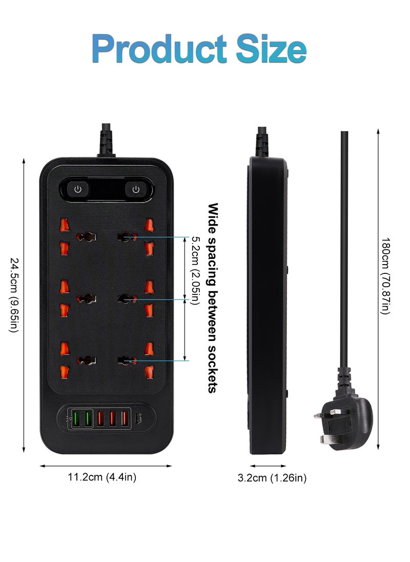 infino - شريط مقابس كهربائية بريطاني 6 منافذ مع 6 منافذ USB (من النوع C PD و QC 3.0) ، 3000 واط ، حماية من زيادة التيار ، مقاوم للهب ، سلك بطول 1.8 متر للاستخدام المنزلي والمكتبي - Image 1