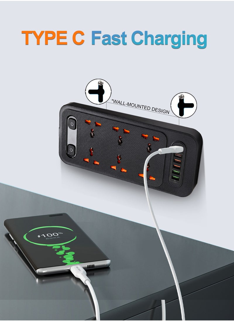 infino - شريط مقابس كهربائية بريطاني 6 منافذ مع 6 منافذ USB (من النوع C PD و QC 3.0) ، 3000 واط ، حماية من زيادة التيار ، مقاوم للهب ، سلك بطول 1.8 متر للاستخدام المنزلي والمكتبي - Image 1