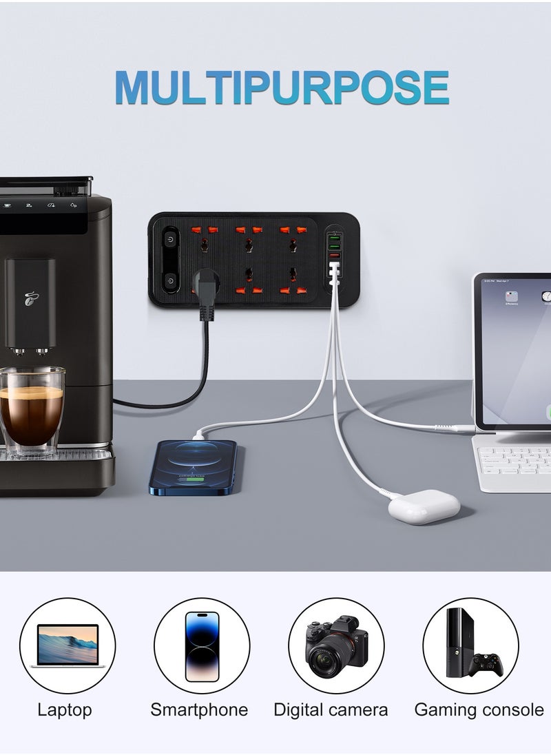 infino - شريط مقابس كهربائية بريطاني 6 منافذ مع 6 منافذ USB (من النوع C PD و QC 3.0) ، 3000 واط ، حماية من زيادة التيار ، مقاوم للهب ، سلك بطول 1.8 متر للاستخدام المنزلي والمكتبي - Image 1