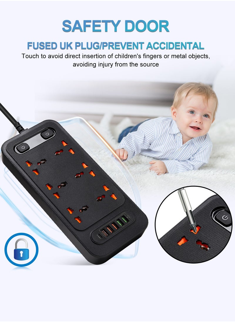 infino - شريط مقابس كهربائية بريطاني 6 منافذ مع 6 منافذ USB (من النوع C PD و QC 3.0) ، 3000 واط ، حماية من زيادة التيار ، مقاوم للهب ، سلك بطول 1.8 متر للاستخدام المنزلي والمكتبي - Image 1