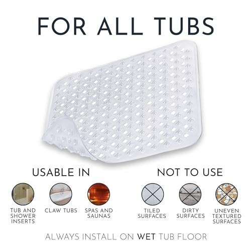 Homerella Anti Slip Shower Mat | Anti Mold Non Slip Bathtub Mat for Inside Shower | Square Floor Shower Mat 21 x 21 inch with Suction Cups for Grip & Hooks Hanging and Quick Drying | Machine Washable - Image 2