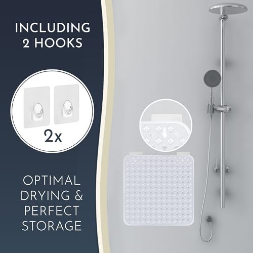 Homerella Anti Slip Shower Mat | Anti Mold Non Slip Bathtub Mat for Inside Shower | Square Floor Shower Mat 21 x 21 inch with Suction Cups for Grip & Hooks Hanging and Quick Drying | Machine Washable - Image 4