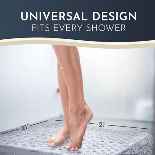 Homerella Anti Slip Shower Mat | Anti Mold Non Slip Bathtub Mat for Inside Shower | Square Floor Shower Mat 21 x 21 inch with Suction Cups for Grip & Hooks Hanging and Quick Drying | Machine Washable - Image 3