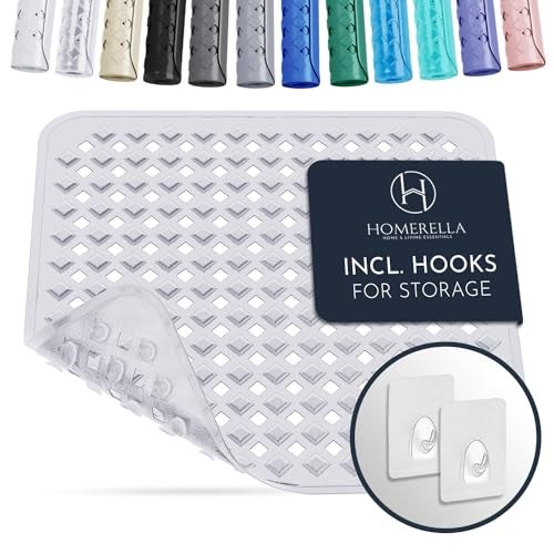 Homerella Anti Slip Shower Mat | Anti Mold Non Slip Bathtub Mat for Inside Shower | Square Floor Shower Mat 21 x 21 inch with Suction Cups for Grip & Hooks Hanging and Quick Drying | Machine Washable - Image 1